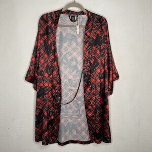 NWI Victoria's Secret Red/Black Plaid Monogram Robe Women Size XS Missing Belt
